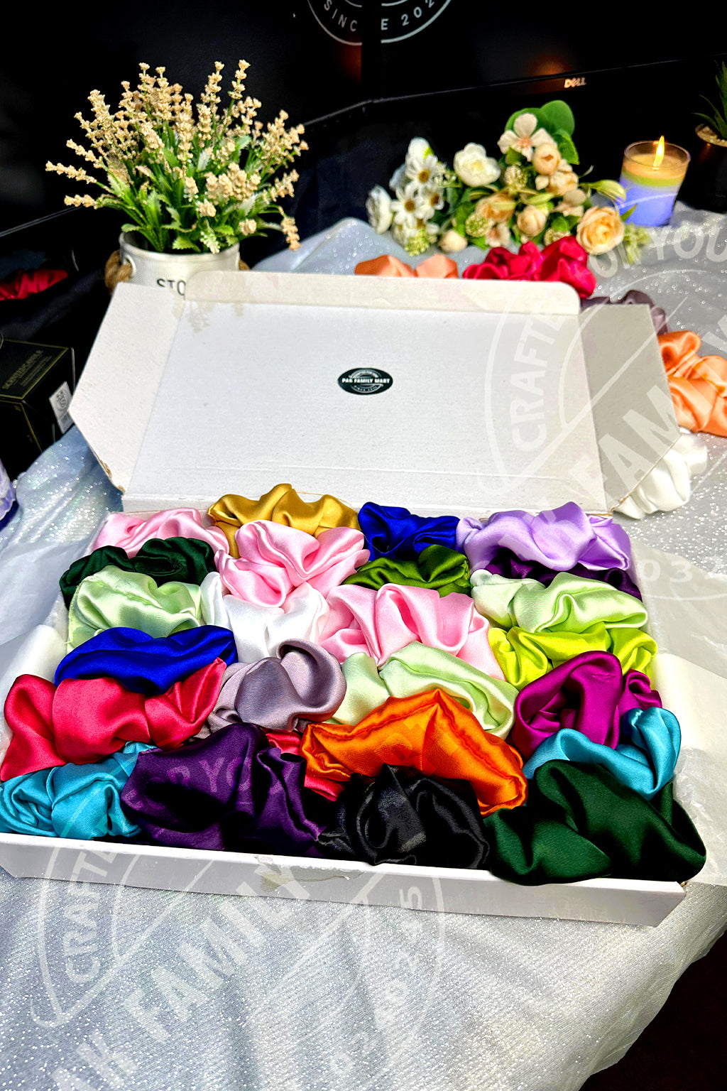 Box of 24  Handmade Silk Scrunchies