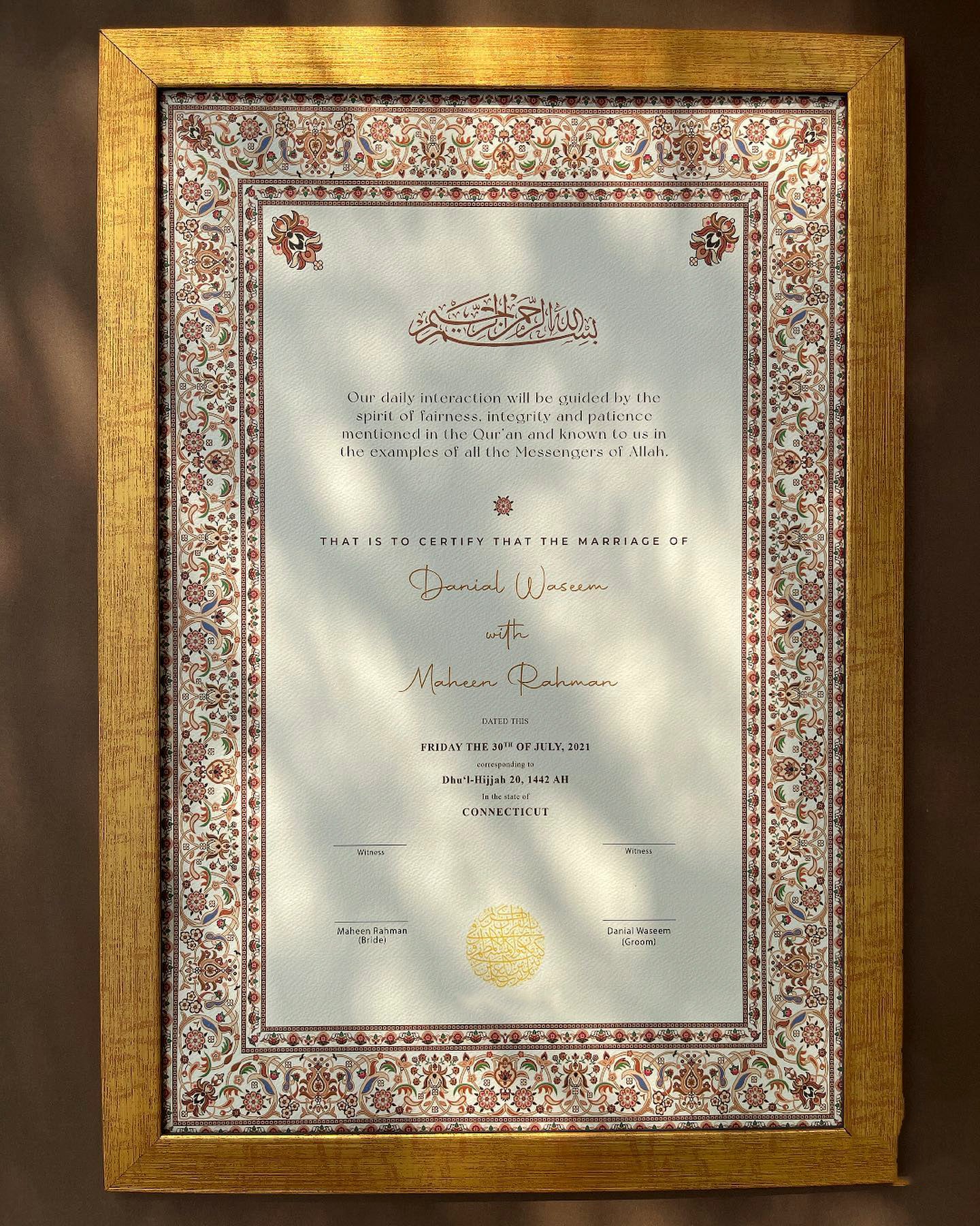 Meena Tauri Collection #4 Amal Chaharam Nikkah Frames & Nikkah Certificates