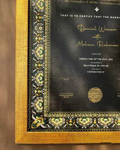 Blacked Customzied Frame With Gold Border Nikkah Frames & Nikkah Certificates