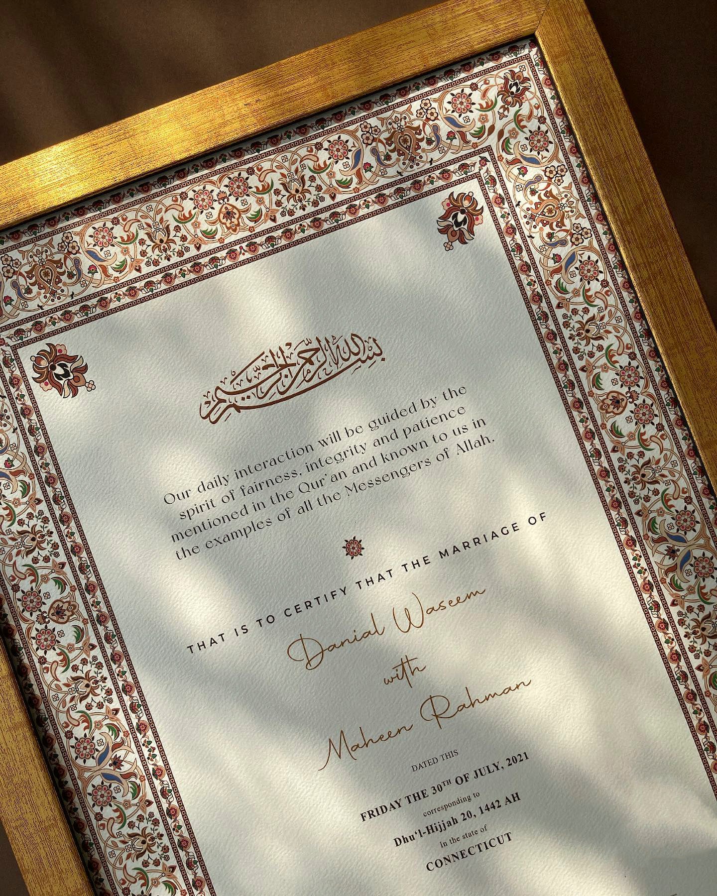 Meena Tauri Collection #4 Amal Chaharam Nikkah Frames & Nikkah Certificates