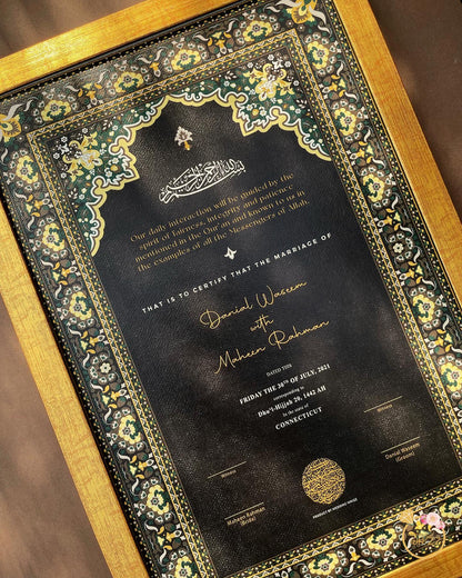 Blacked Customzied Frame With Gold Border Nikkah Frames & Nikkah Certificates