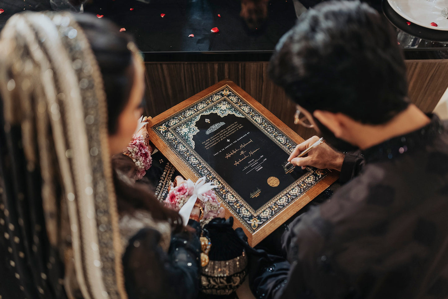 Blacked Customzied Frame With Gold Border Nikkah Frames & Nikkah Certificates