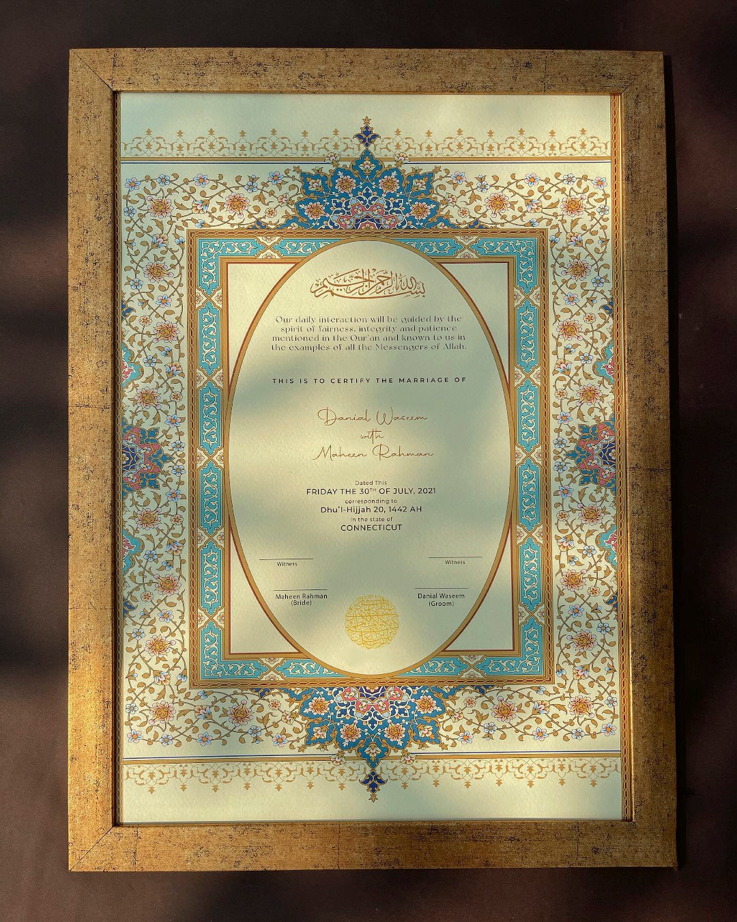 Meena Tauri Collection - #3 Amal Soaim Nikkah Certificates & Nikkah Frames