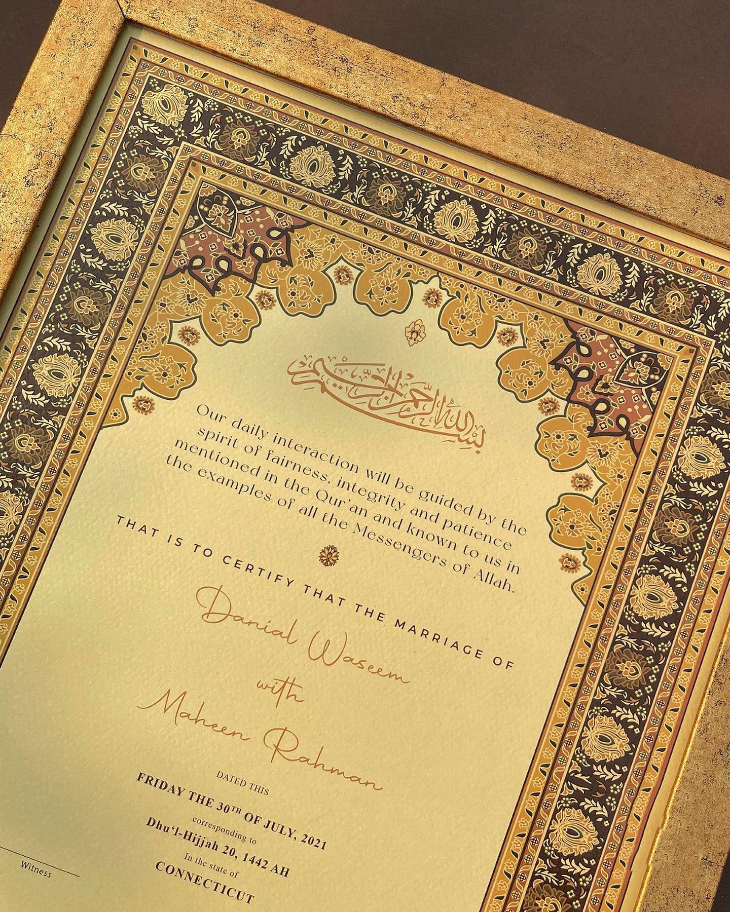 Meena Tauri Collection - #1 Amal Awal Nikkah Frames & Nikkah Certificates