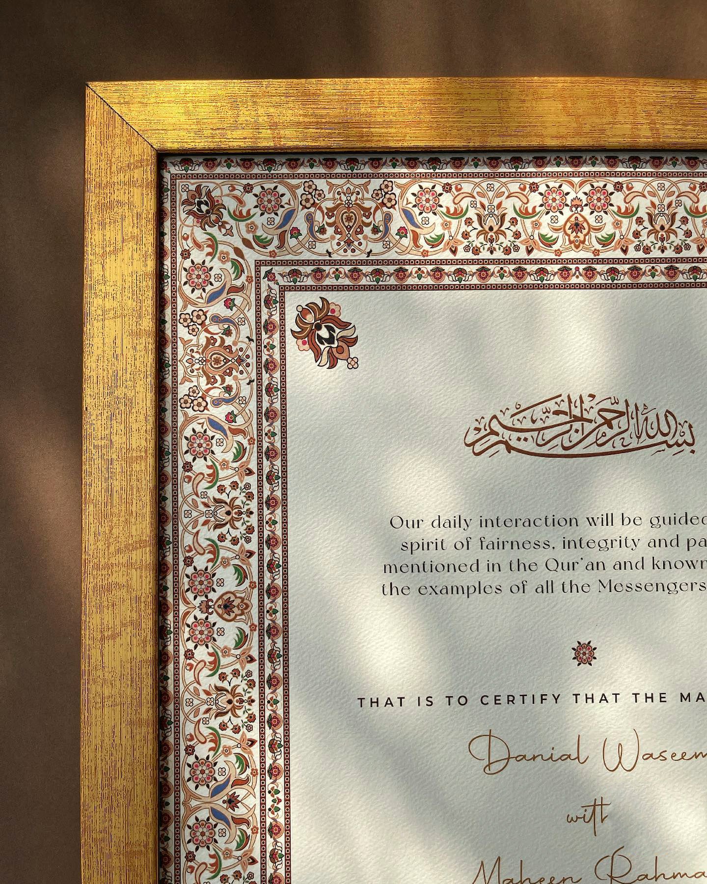 Meena Tauri Collection #4 Amal Chaharam Nikkah Frames & Nikkah Certificates