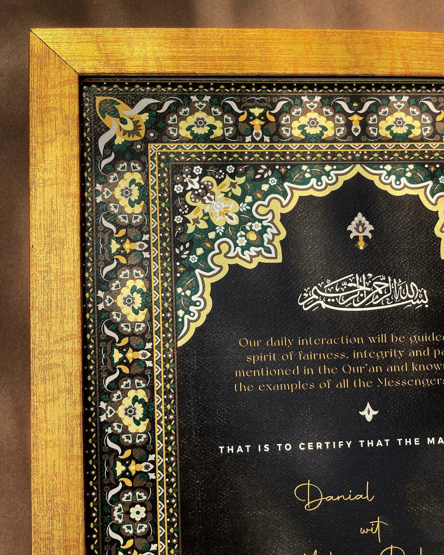 Blacked Customzied Frame With Gold Border Nikkah Frames & Nikkah Certificates
