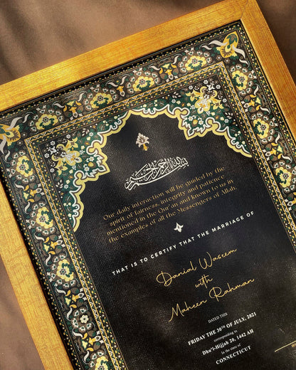 Blacked Customzied Frame With Gold Border Nikkah Frames & Nikkah Certificates